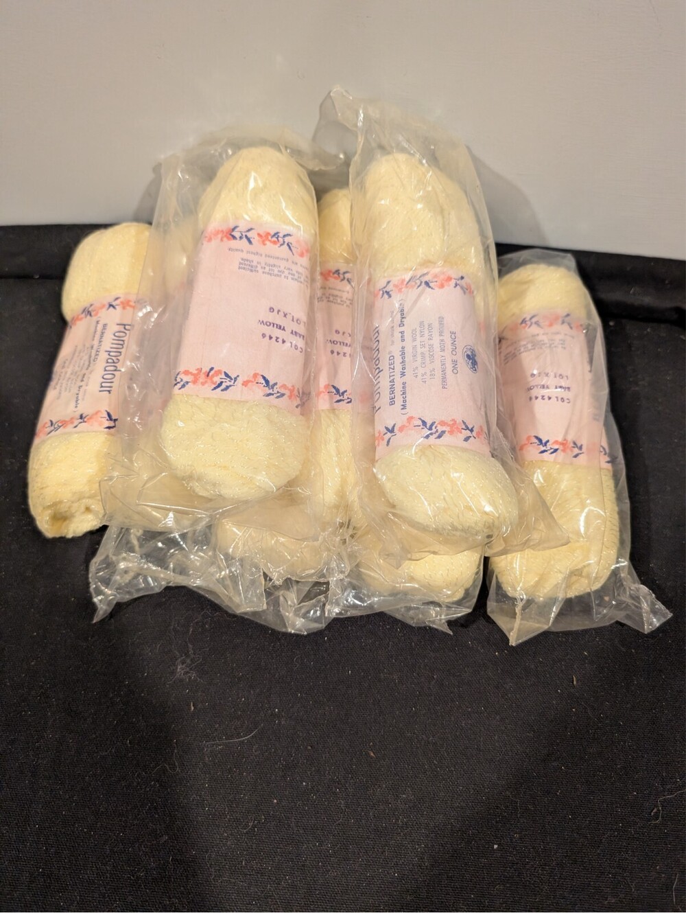 7 Skeins Vintage Bernat Pompadour Baby Yarn Yellow Wool Nylon Blend 1 oz